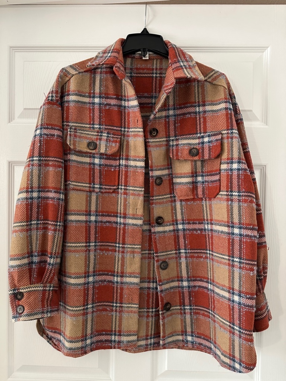 She + Sky Rust and Tan Plaid Utility Shacket